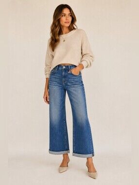 RISEN Women's Straight Cuffed Jeans Relaxed Classic Stretch Clean HR Various NEW